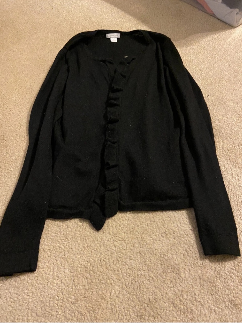 garnet hill size large 100% marino Wool black cardigan Sweater Nice